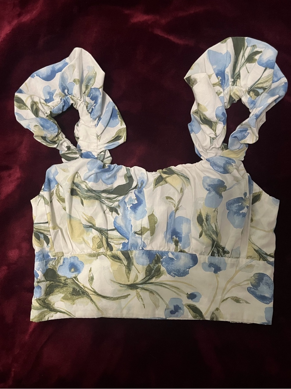 Abercrombie & Fitch White Crop Top with Blue Floral Print
